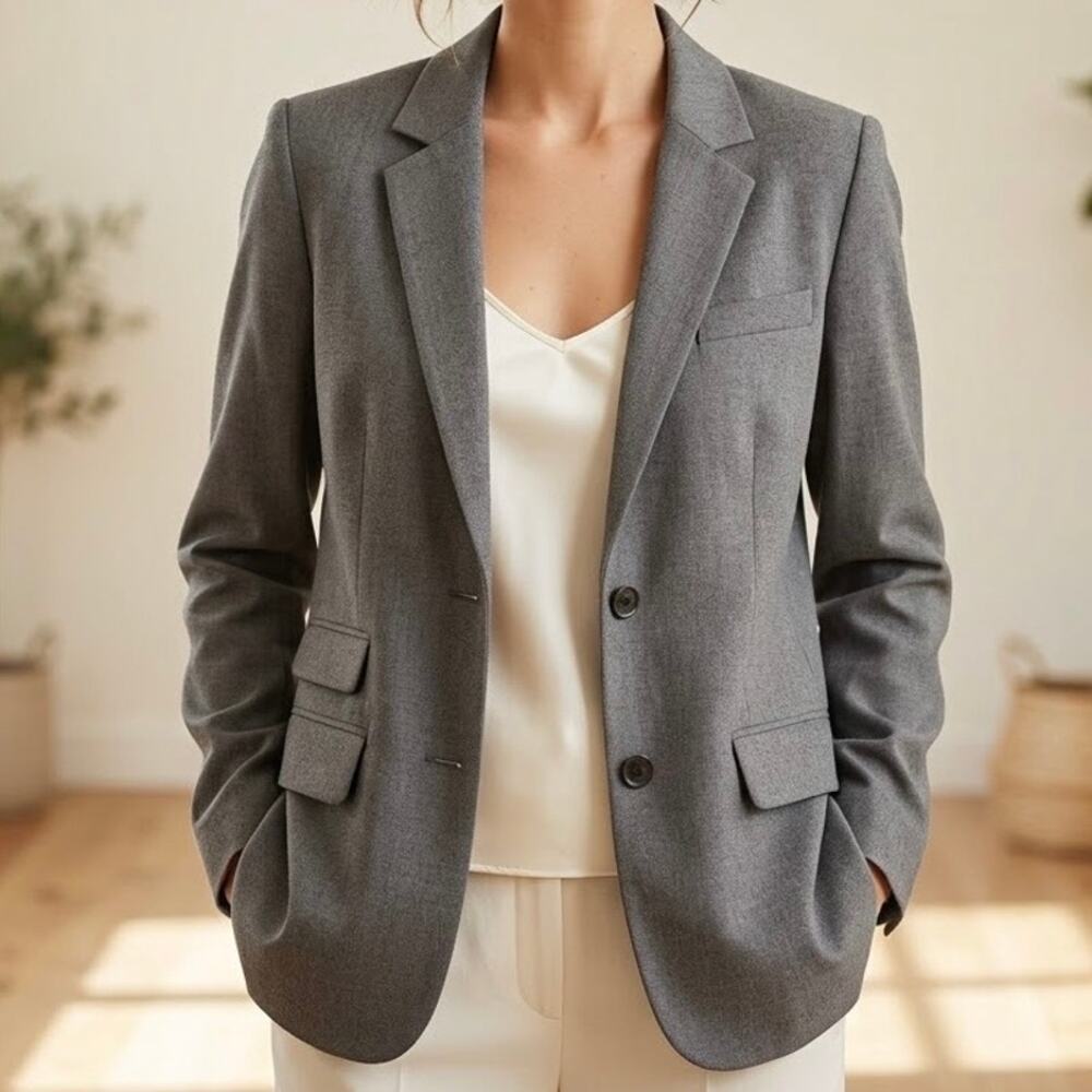 Gap | Gray Wool Blend Single Breasted Blazer Notch Lapel Jacket | Size 12